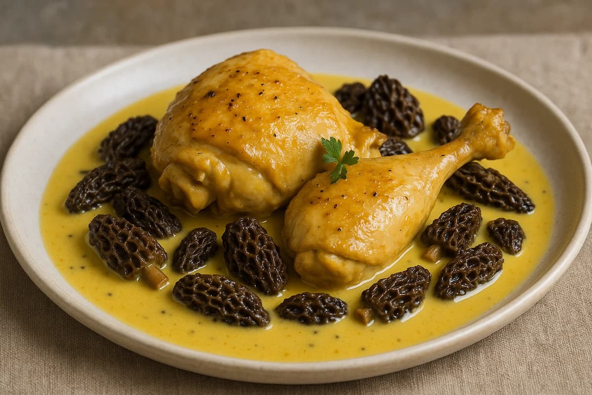 Recette authentique du Poulet au vin jaune et aux morilles