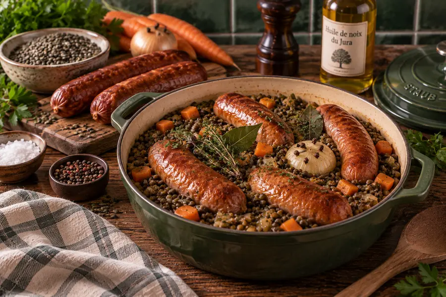 lentilles et saucisse de montbéliard
