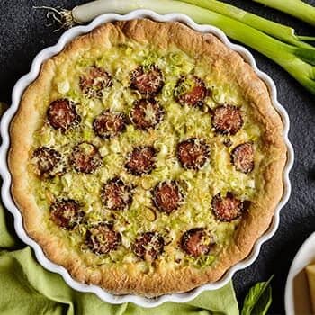 Quiche à la saucisse de Montbéliard et poireaux