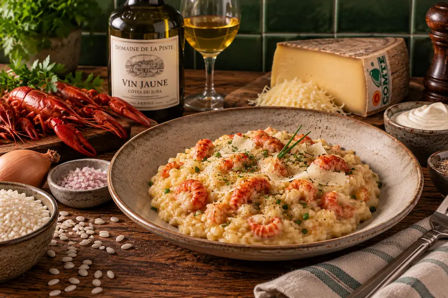 Recette du Risotto au vin jaune et aux écrevisses