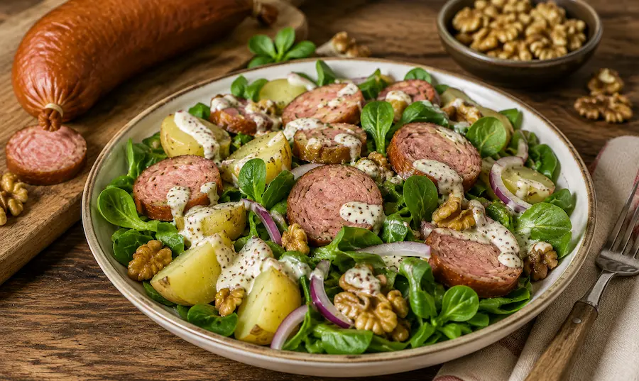 Salade Franc-comtoise avec Morteau et noix
